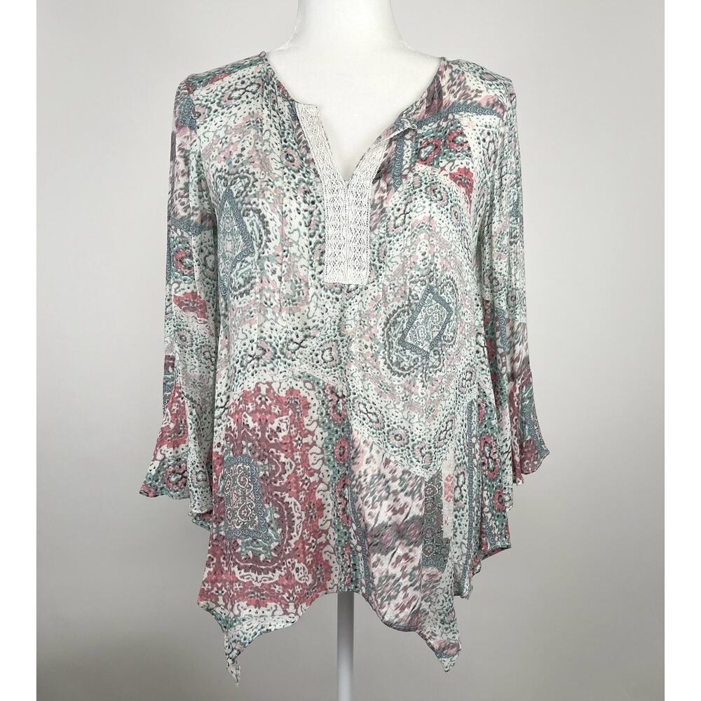 Haute Hippie Patchwork Print Peasant Tunic Top Size XS
